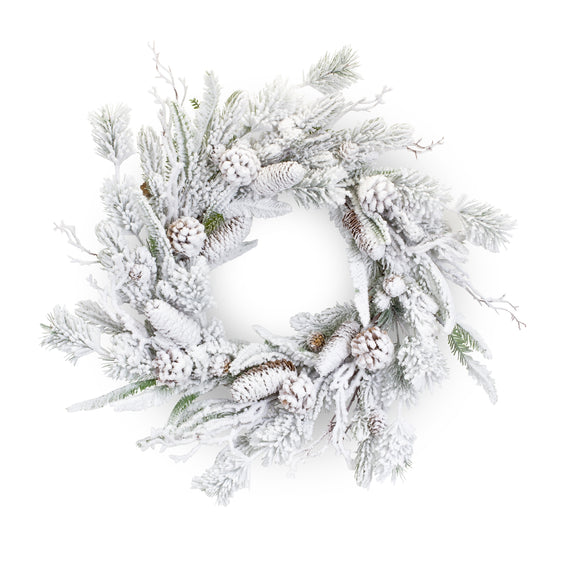 Flocked Mixed Pine Wreath with Pinecone and Twig 24"