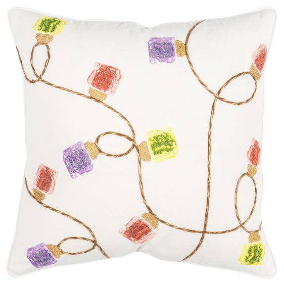 Screen Print And Applique Cotton String Of Lights Decorative Throw Pillow