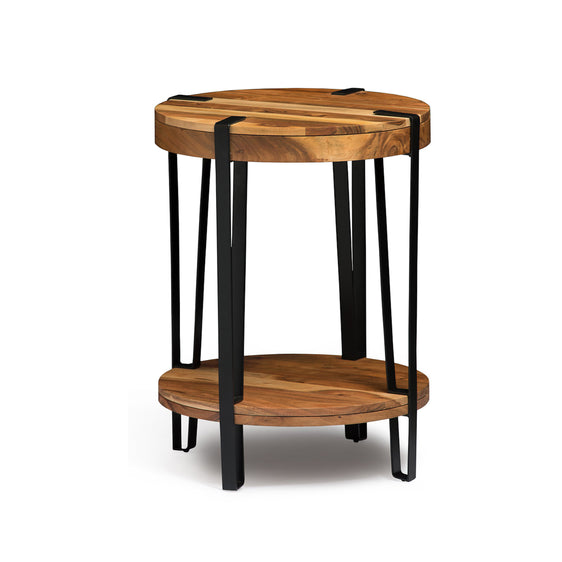 Ryegate Natural Live Edge Solid Wood with Metal Round End Table, Natural