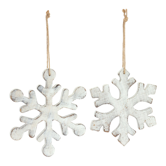 White Washed Wooden Snowflake Ornament, Set of 12