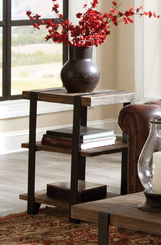 Modesto 2-Shelf Metal Strap and Reclaimed Wood End Table