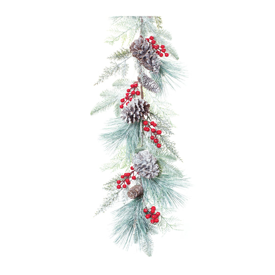 Frosted-Pine-Cone-Berry-Garland-6'-Faux-Florals