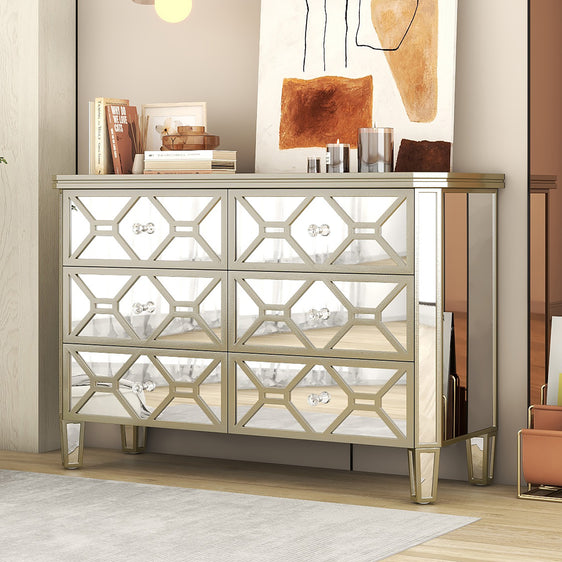 Elegant-Mirrored-6-Drawer-Dresser-with-Golden-Lines-Dressers