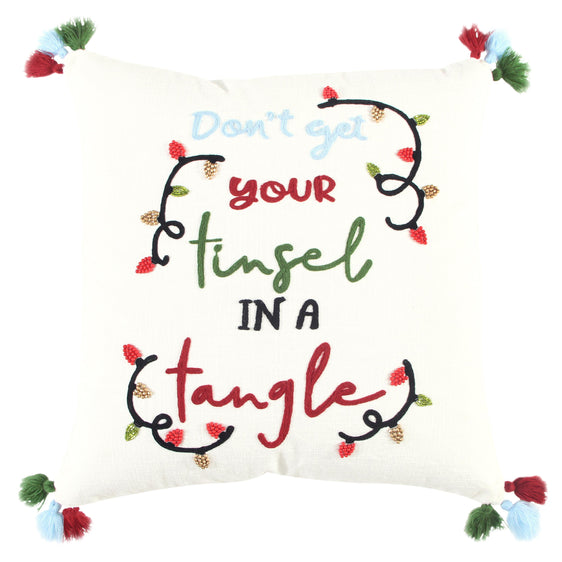 Embroidered Cotton Slub Sentiment Decorative Throw Pillow