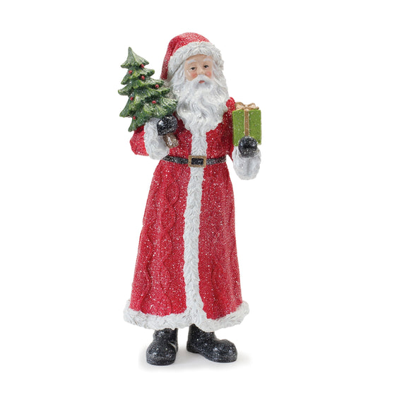 Glitter Santa Figurine with Pine Accent, Set of 3