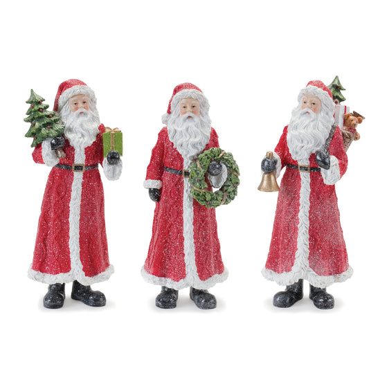 Glitter-Santa-Figurine-with-Pine-Accent,-Set-of-3-Decor