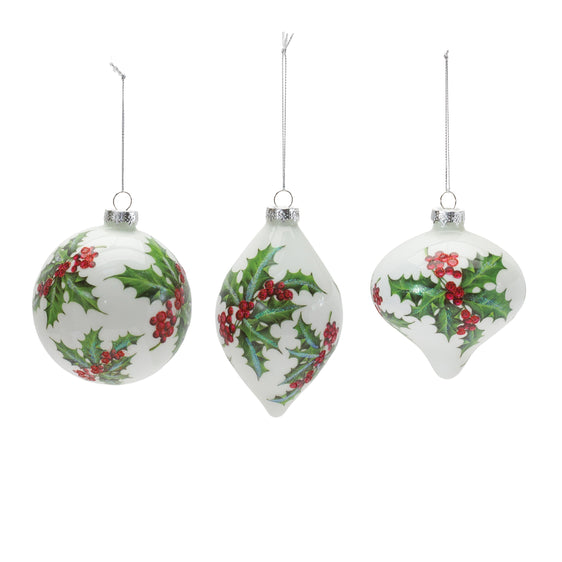 Glass Holly Berry Ornament, Set of 6