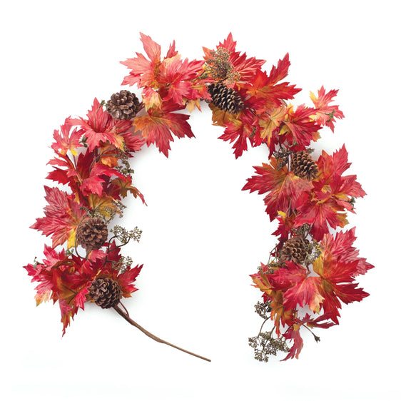 Maple-Leaf-Pinecone-Garland,-Set-of-2-Faux-Florals