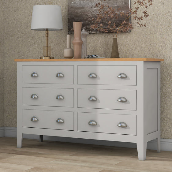 Country Solid 6 Drawers Dresser with Oak Top