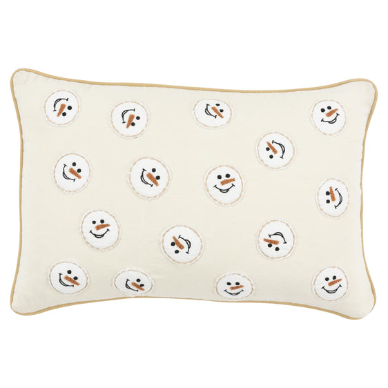 Applique And Embroidered Cotton Slub Snowmen Decorative Throw Pillow