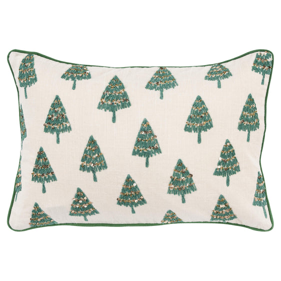 Embroidered Cotton Slub Trees Decorative Throw Pillow