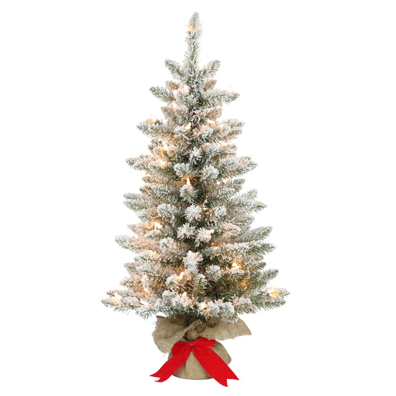 3 ft Pre-lit Flocked Fraser Fir Artificial Christmas Tree with Clear Lights & Metal Stand