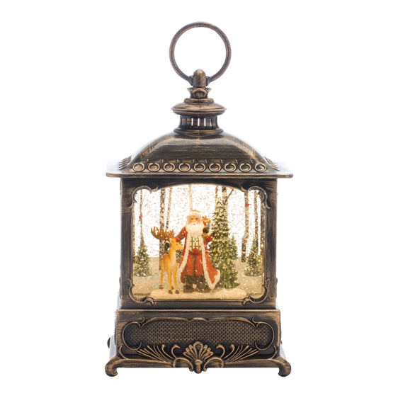 LED Snow Globe Lantern with Santa and Deer 11.25"