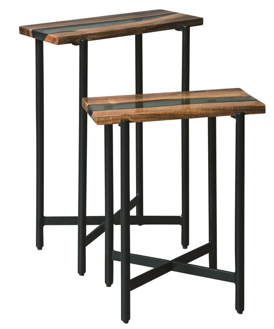 Rivers Edge 18" Acacia Wood and Acrylic Nesting End Tables, Set of 2