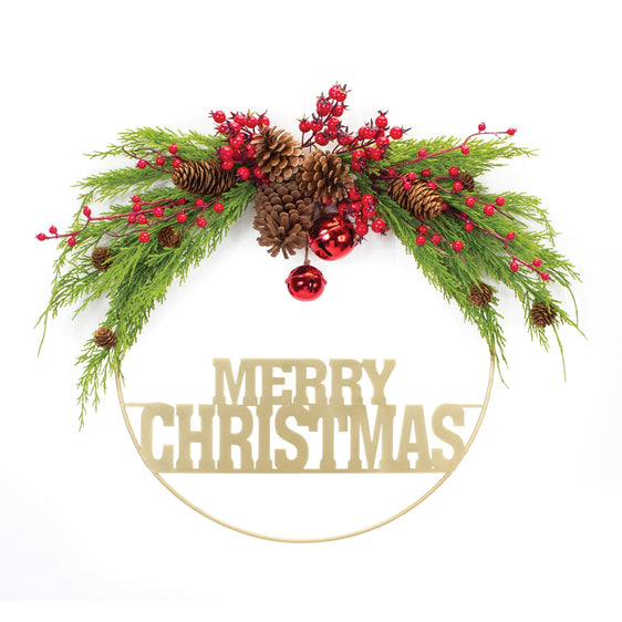 Merry Christmas Pine Half Wreath 21"