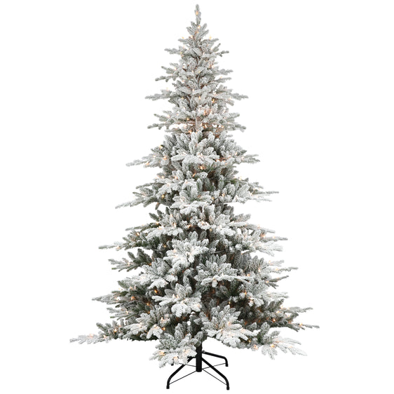 6.5 ft Pre-lit Flocked Utah Fir Artificial Christmas Tree with Clear Lights & Metal Stand