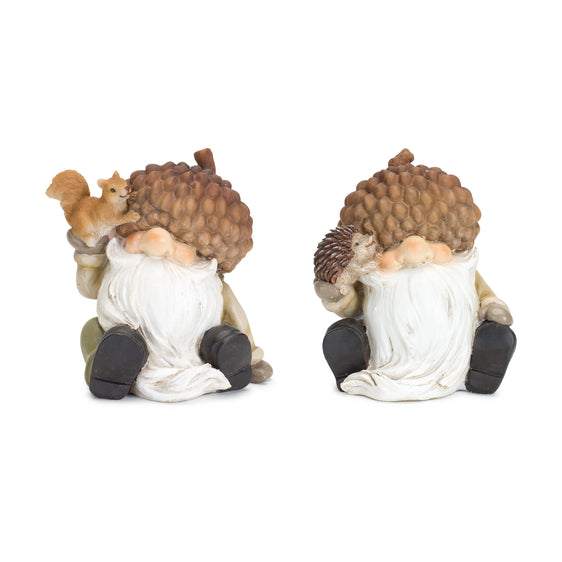 Harvest-Gnome-Figurine-with-Acorn-Hat-and-Woodland-Friends,-Set-of-2-Fall-Decor