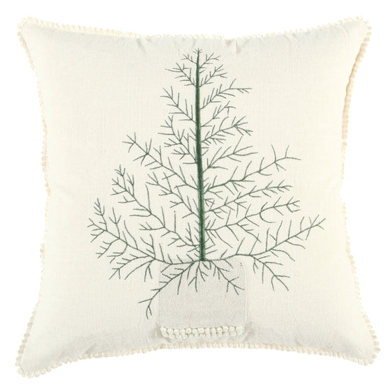 Embroidered Cotton Slub Tree Decorative Throw Pillow