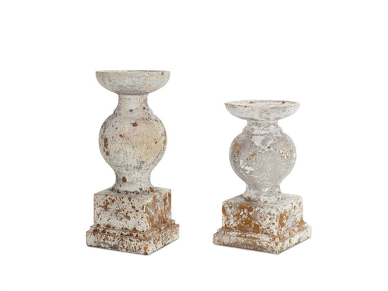 Weathered-Stone-Candle-Holder-(set-of-2)-Grey-decorative