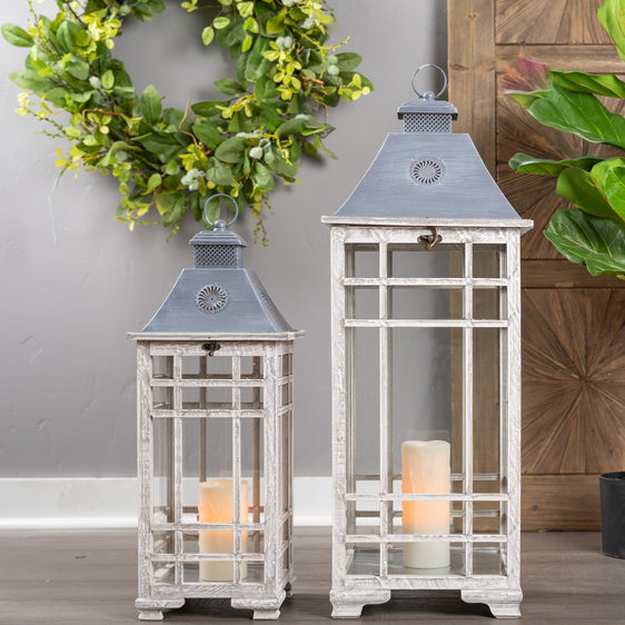 Traditional-Farmhouse-Lantern-with-Metal-Lid,-Set-of-2-Lanterns