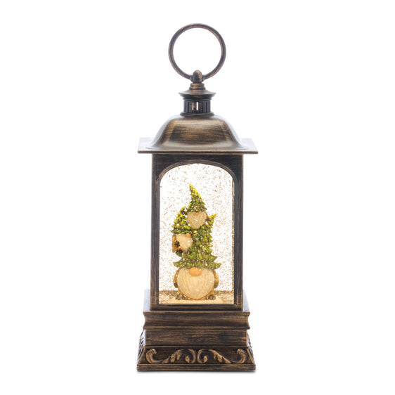 LED Snow Globe Lantern with Gnome Stack 9.75"