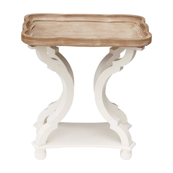 Natural Wood Wood Side Table, Tray Top, Carved Legs