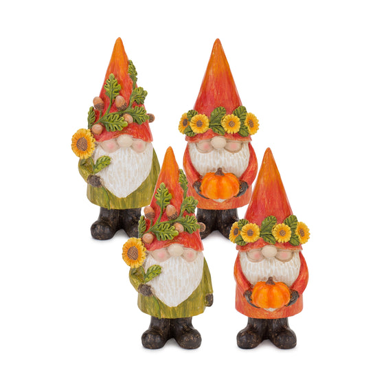 Harvest-Gnome-Figurine-with-Pumpkin-and-Sunflower,-Set-of-4-Fall-Decor