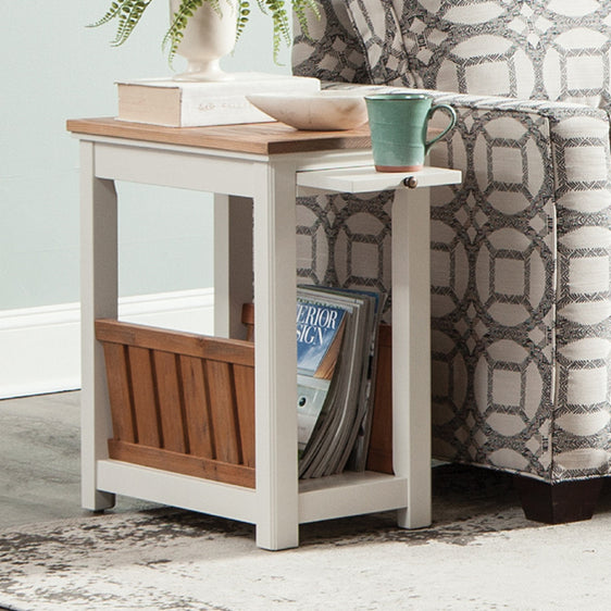 Savannah-Chairside-Magazine-End-Table-with-Pull-out-Shelf,-Ivory-with-Natural-Wood-Top-End-Tables