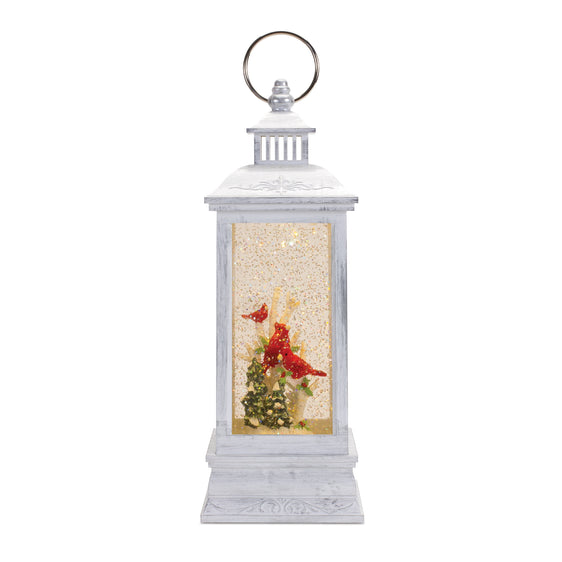 LED Snow Globe Lantern with Cardinal Bird Scene 12.74"