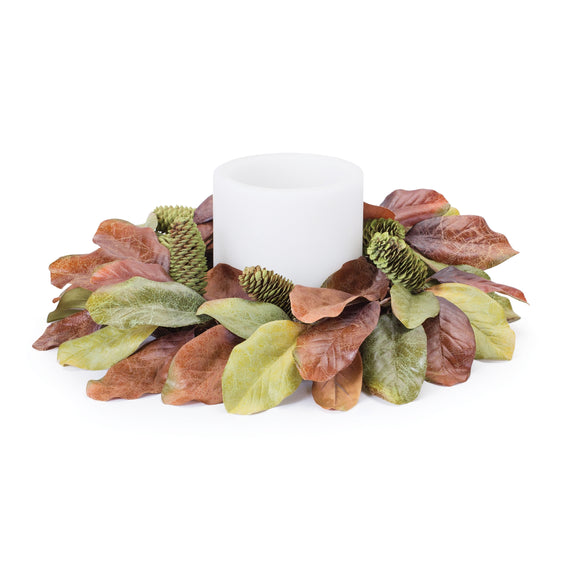 Fall Magnolia Leaf Candle Ring 17"