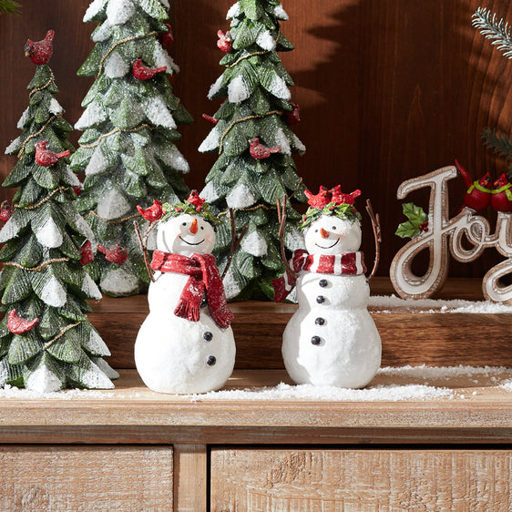 Snowman-Figurine-with-Cardinal-Accents,-Set-of-2-Decor