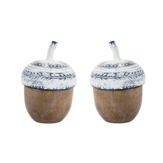 White-Washed-Acorn-Lid-Box-with-Wood-Grain-Design,-Set-of-4-Fall-Decor