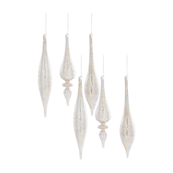 Champagne Jeweled Glass Drop Ornament, Set of 6