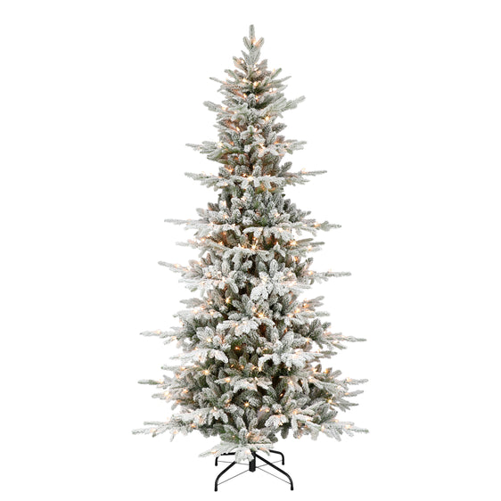 7.5 ft Pre-lit Slim Flocked Utah Fir Artificial Christmas Tree with Clear Lights & Metal Stand