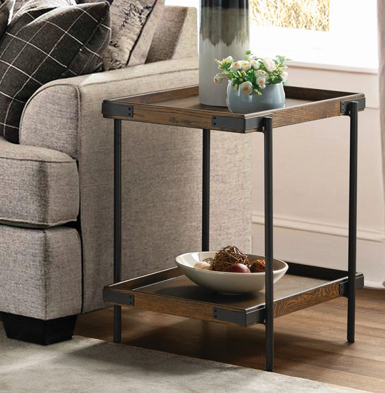 Kyra 27" Oak and Metal Side Table with Shelf