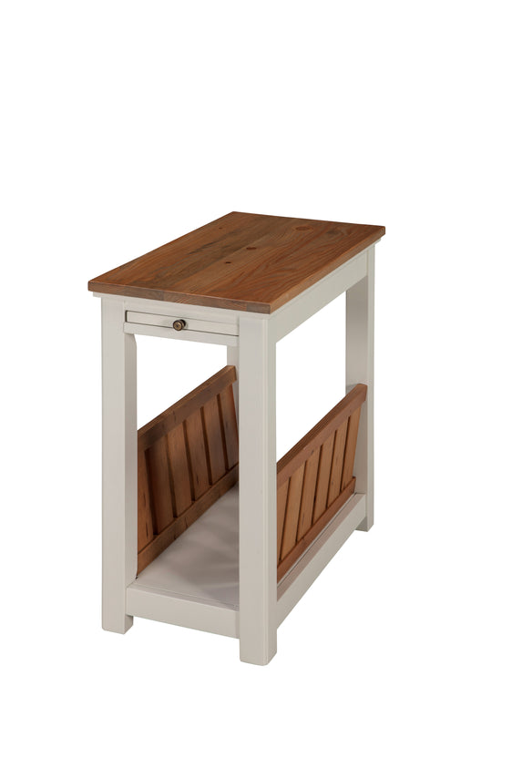 Savannah Chairside Magazine End Table with Pull-out Shelf, Ivory with Natural Wood Top