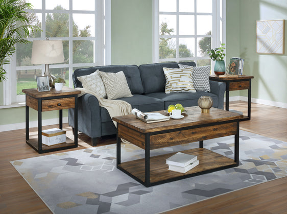 Claremont Rustic Wood Set with Coffee Table and Two End Tables