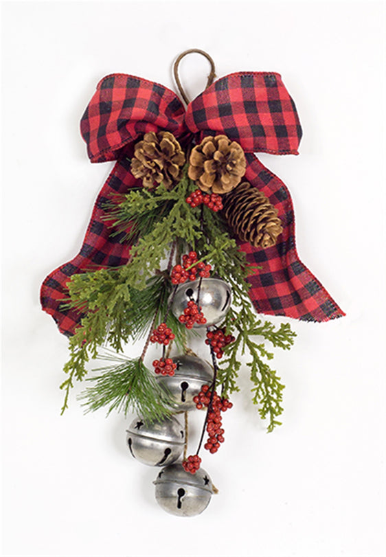 Rustic-Pine-and-Sleigh-Bell-Door-Swag,-Set-of-6-Decor