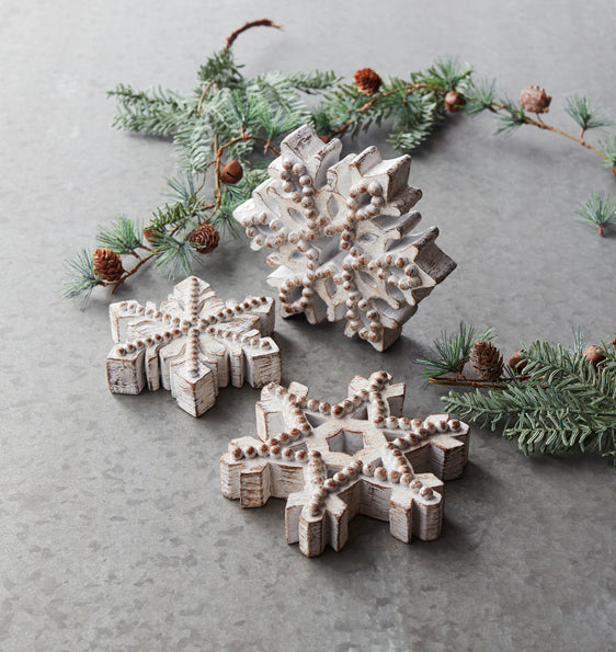 Beaded-Wood-Design-Snowflake-Décor,-Set-of-3-Decor