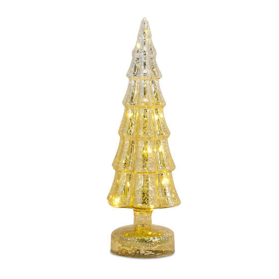 LED Lighted Mercury Glass Holiday Tree Décor, Set of 3