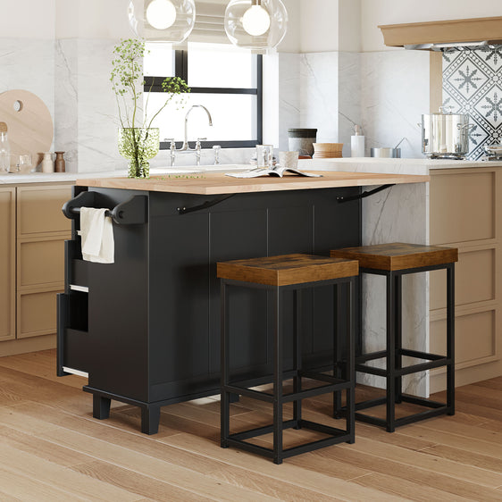 Sydney-Farmhouse-Kitchen-Island-Set-with-Drop-Leaf-and-2-Backless-Stools-Dining-Set