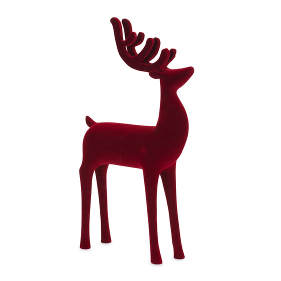 Red Flocked Deer Figurine, Set of 2