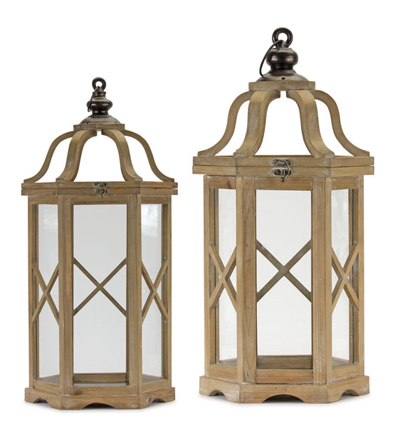 Natural-Wood-Hexagon-Lantern-with-Curved-Top-(set-of-2)-Brown-decorative