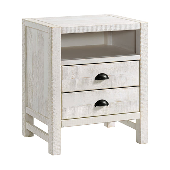 Windsor 2-Drawer Wood Nightstand, Driftwood White