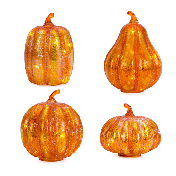 LED-Lighted-Mercury-Glass-Pumpkin-Décor,-Set-of-4-Fall-Decor