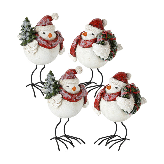 Frosted-Bird-Figurine-with-Santa-Hat-and-Pine-Accent-(Set-of-4)-Decor