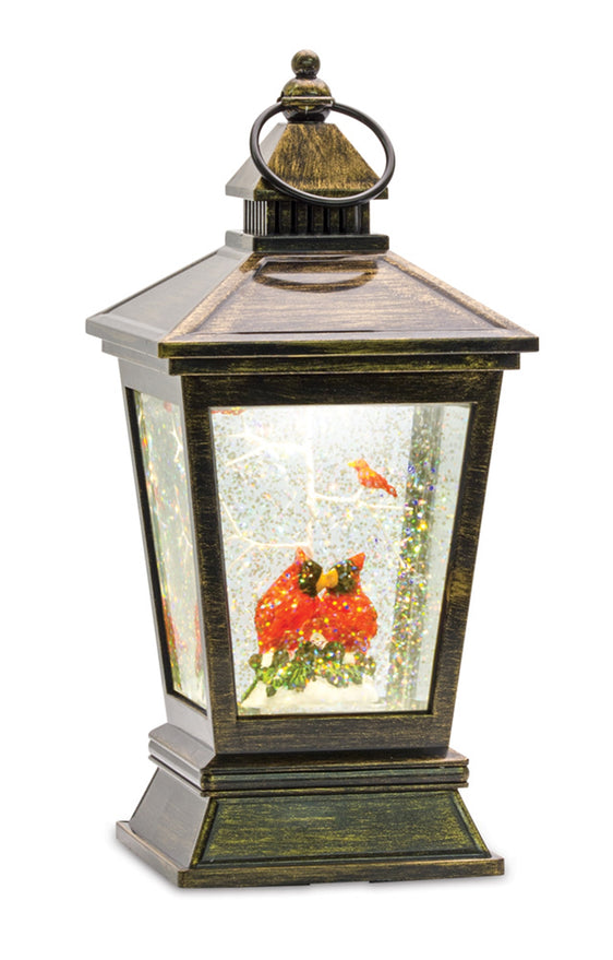 LED Snow Globe Lantern with Cardinal Bird Couple 10.5"