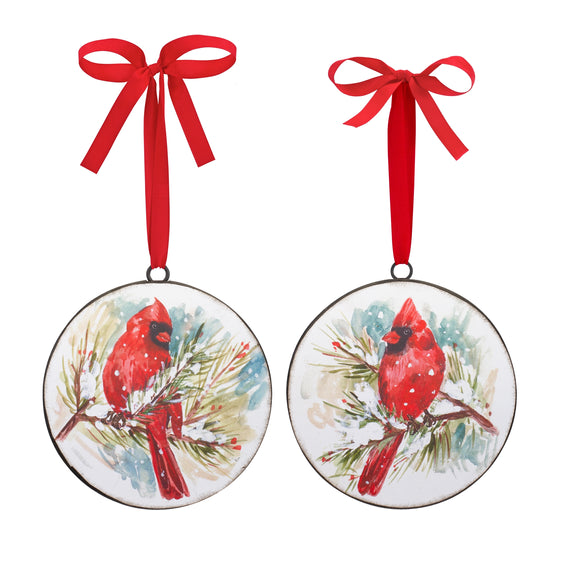 Winter-Cardinal-and-Pine-Branch-Disc-Ornament-(Set-of-2)-Ornaments