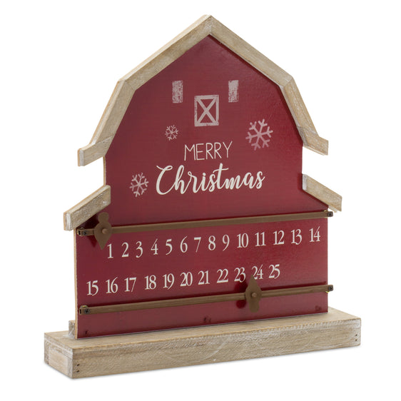 Wooden Barn Christmas Countdown with Metal Accents 13.25"