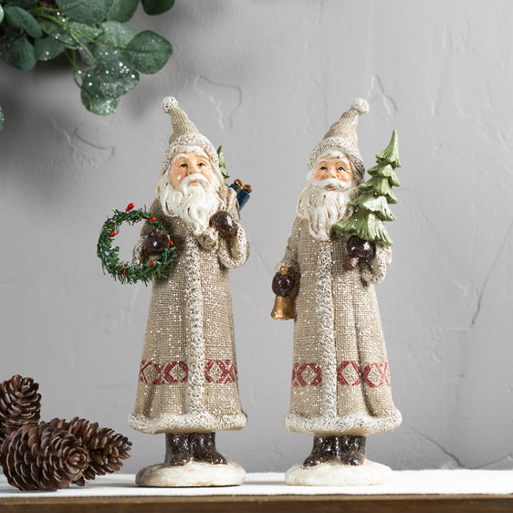 Silver-Santa-Figurine-with-Pine-Accent,-Set-of-2-Decor